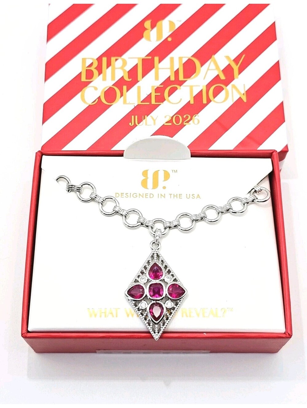 Vintage-inspired BP The Imogen Ruby on Rhodium Pendant July 2026 Museum Necklace